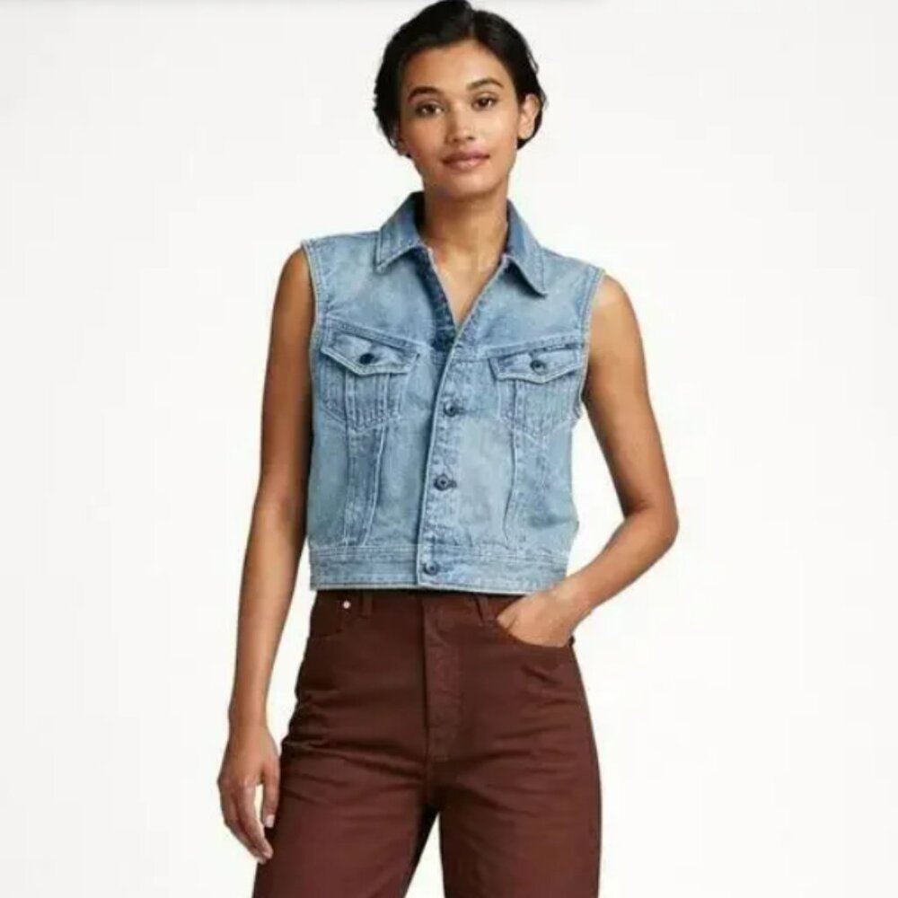 G-Star RAW Women’s Slim Denim Vest Sun Faded Air Force Blue Size Small
